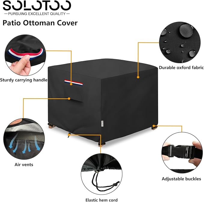 Patio Ottoman Cover Waterproof Heavy Duty Square Outdoor Ottoman Covers - Image 4