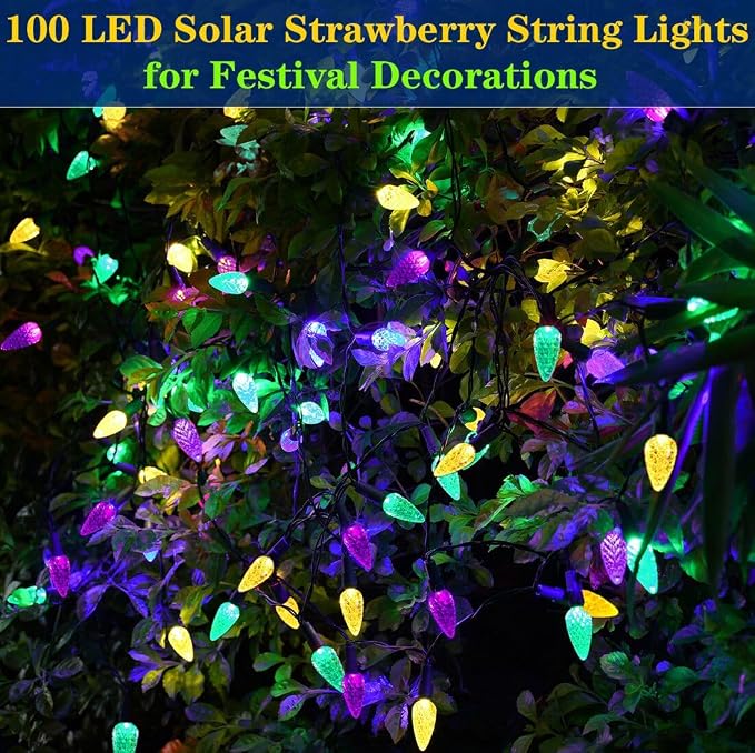 Outdoor Solar Christmas Lights C6 Strawberry String Lights Mardi Gras String - Image 3