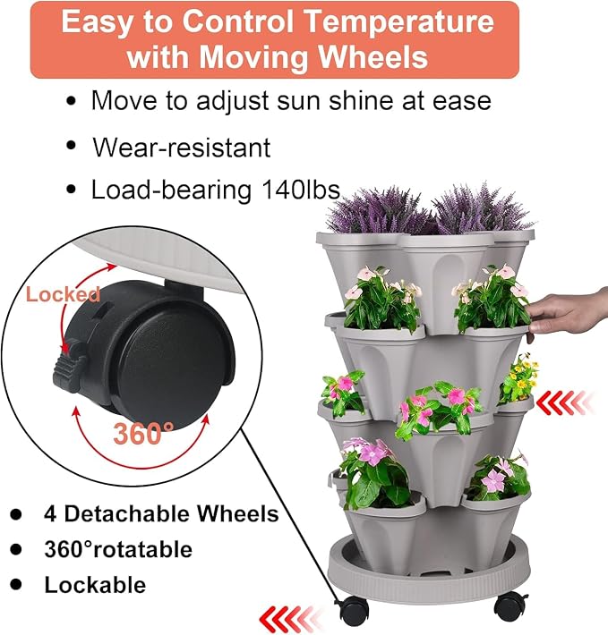 Vertical Planter 4 Tier Stackable Planters Garden Planters Strawberry Herb - Image 6