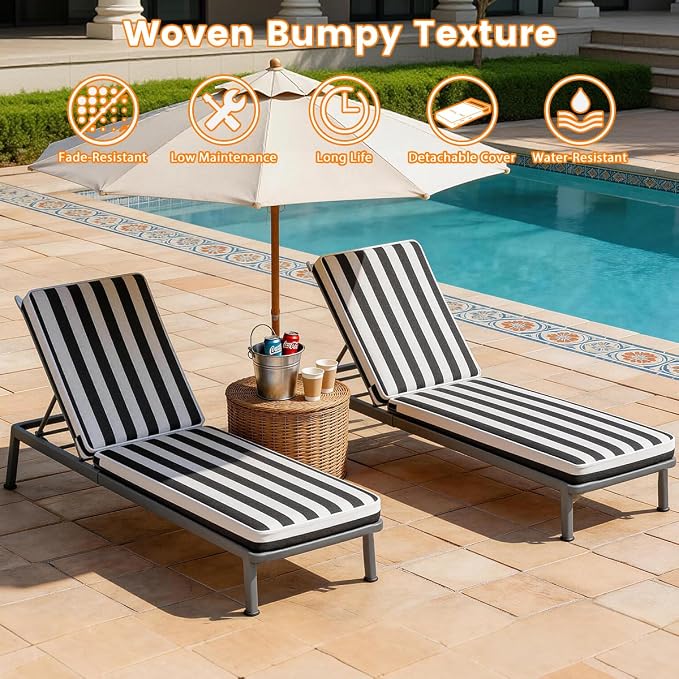 Sundale Outdoor Olefin Chaise Lounge Cushion Set of 2, Water-Resistant Patio - Image 4