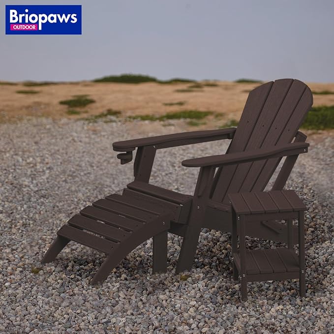 BRIOPAWS Adirondack Ottomans | Folding | Set of 2 | HDPE Plastic | Brownwood - Image 8