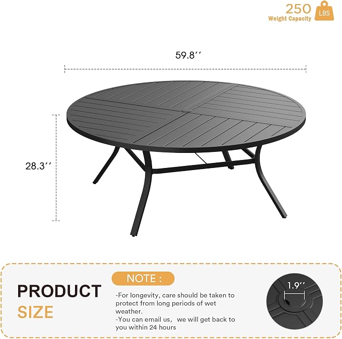 VICLLAX Round Patio Table with Adjustable Umbrella Hole - Image 3