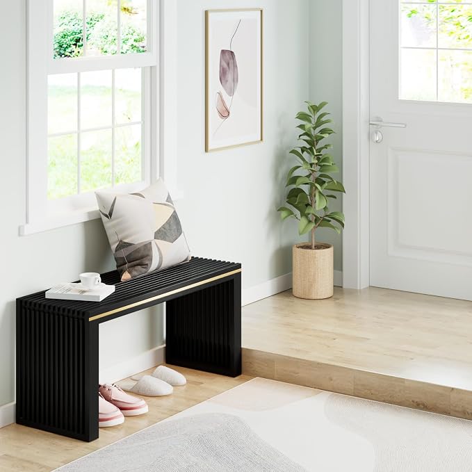 Bamboo Dining Bench Indoor Long Entryway Shoe Rack Benchs, Outdoor Modern Wood - Image 7
