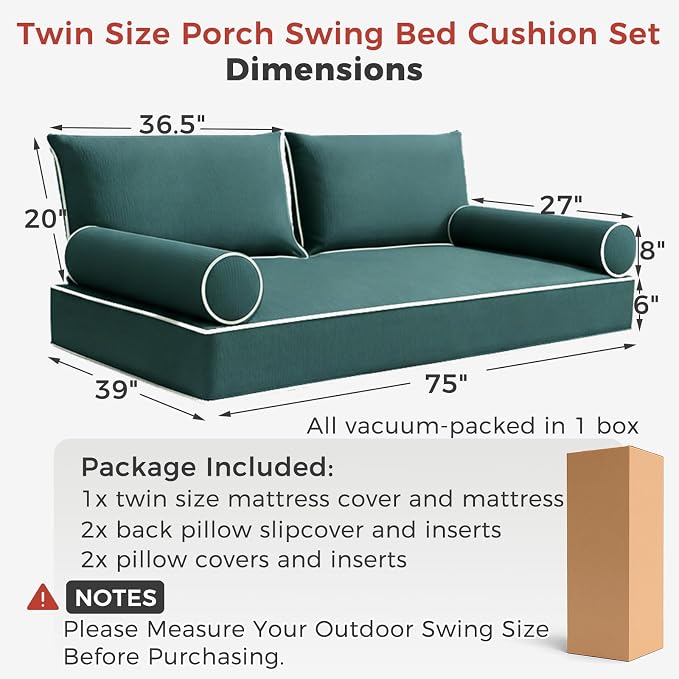 Olefin Twin Outdoor Mattress Package Daybed Cushion Set，Twin Size Porch Swing - Image 3