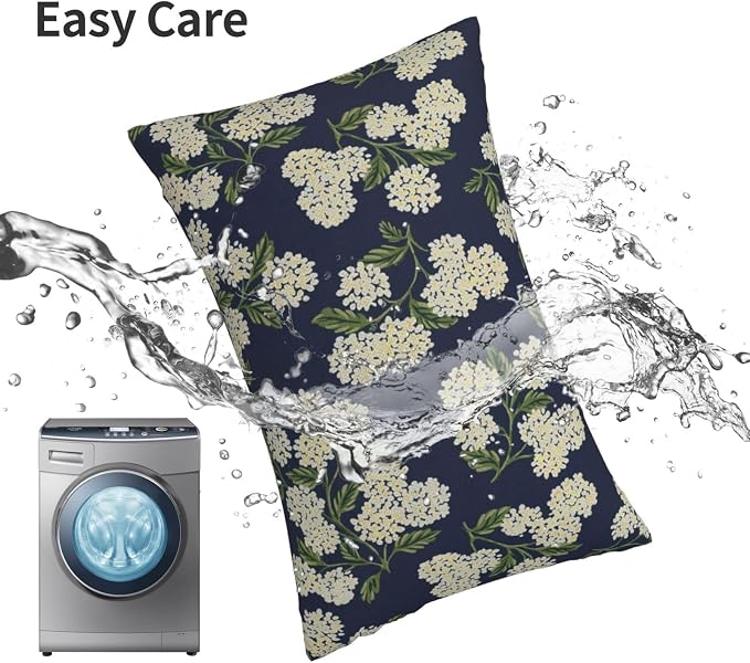 Navy Blue Spring Pillow Covers 12x20 Inch 2 Pcs Green Yellow Hydrangea Flower - Image 5