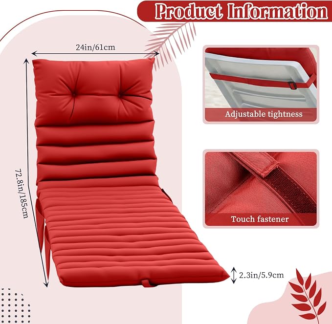Kigley Outdoor Lounge Chair Cushions Set of 2, 72.8 x 24 x 2.3 Inch Patio - Image 2