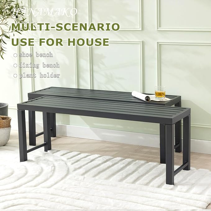 Outdoor Metal Backless Bench, Weatherproof Patio Bench - Image 3