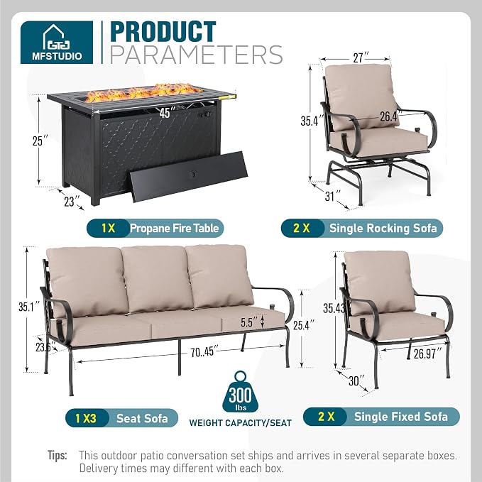 MFSTUDIO 7 Seats Metal Patio Furniture Sets, 6 Pieces Outdoor Sectional Sofa - Image 9