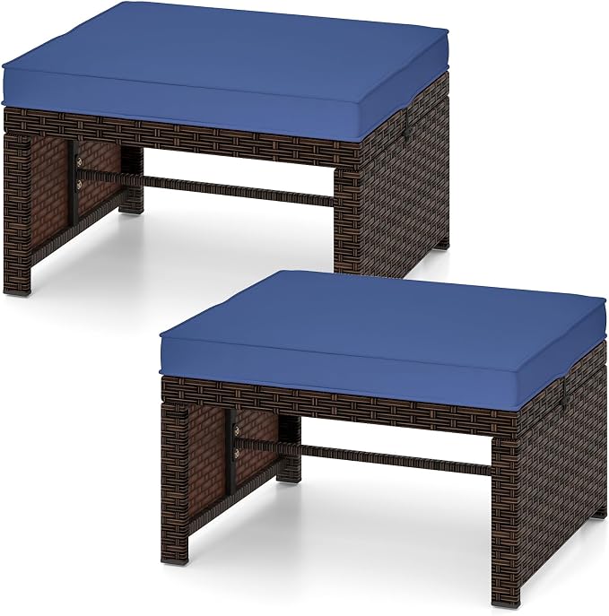 Tangkula 2 Pieces Patio PE Rattan Ottomans, Poolside and Yard by TANGKULA