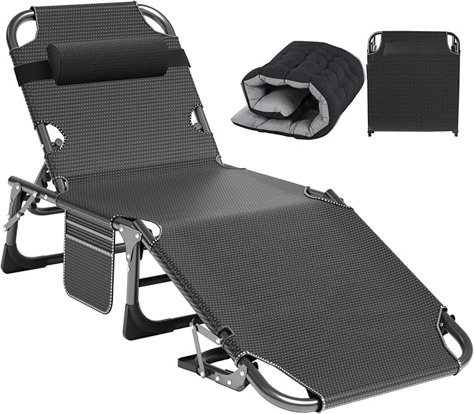 ABORON Heavy Duty Tanning Chair, 5-Gear Outdoor Folding Chaise Lounge Chair by ABORON