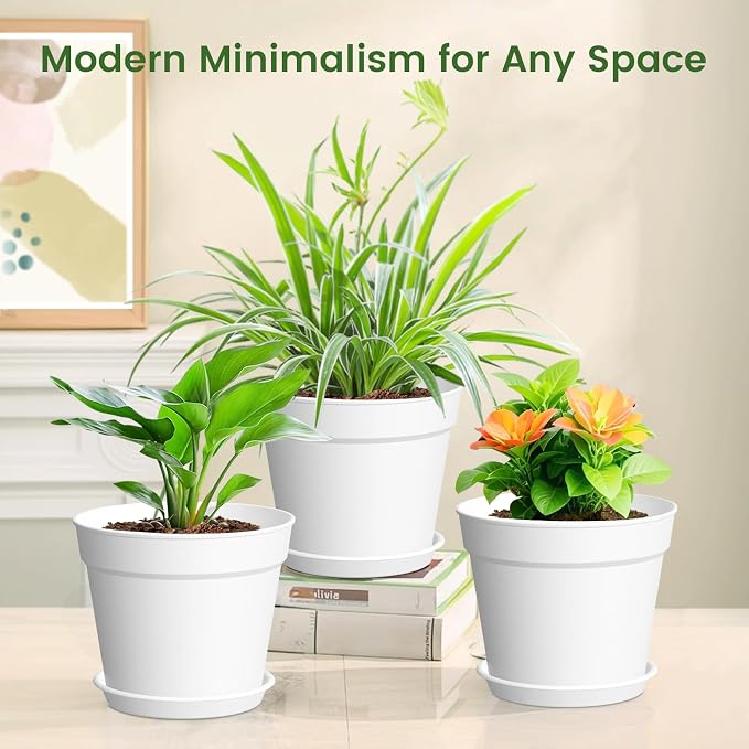 20 Pack 6 Inch Plant Pots with Drainage and Saucers, Stackable Nursery Planters - Image 3