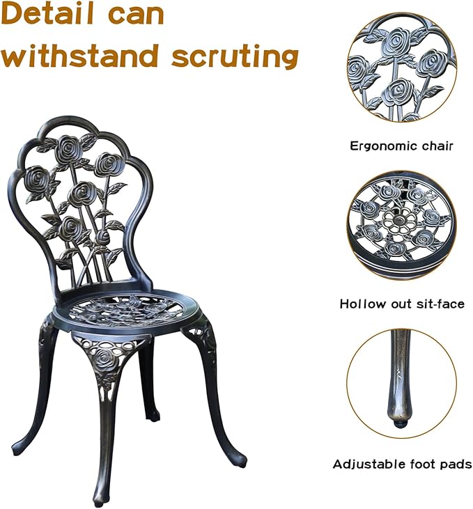 JARDIN DE CENTENNIAL Patio Bistro Set.Rust-Resistant Cast Aluminum Bistro Table - Image 5