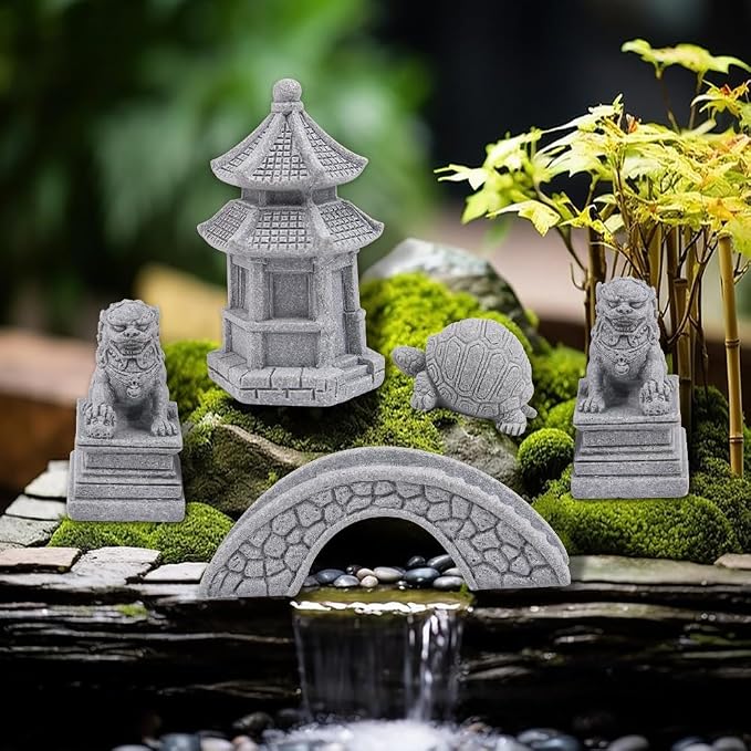 ZORZA 1Set Mini Chinese-Style Sandstone Figurines Enchanting Garden Bridge - Image 2