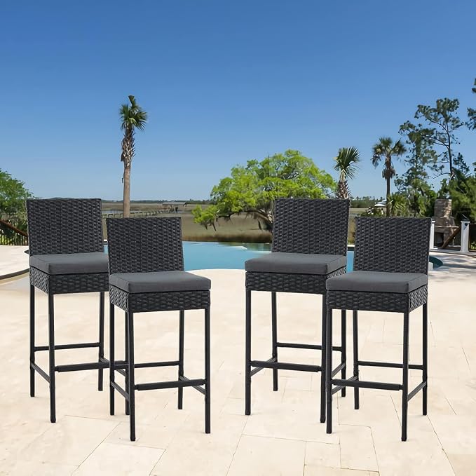 ECOTOUGE Outdoor Bar Stools, Wicker Woven Patio Stools & Patio Bar Chairs - Image 2