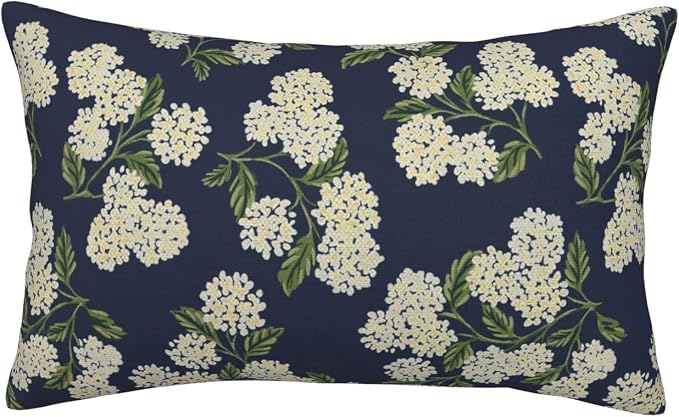 Navy Blue Spring Pillow Covers 12x20 Inch 2 Pcs Green Yellow Hydrangea Flower - Image 6