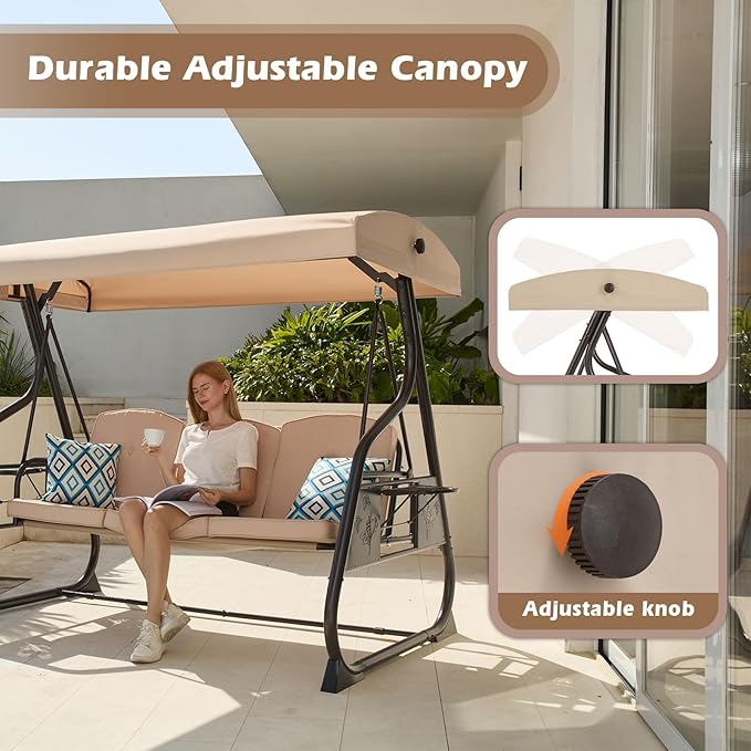 3-Seat Patio Porch Swing 800LBS Outdoor Swing - Image 5