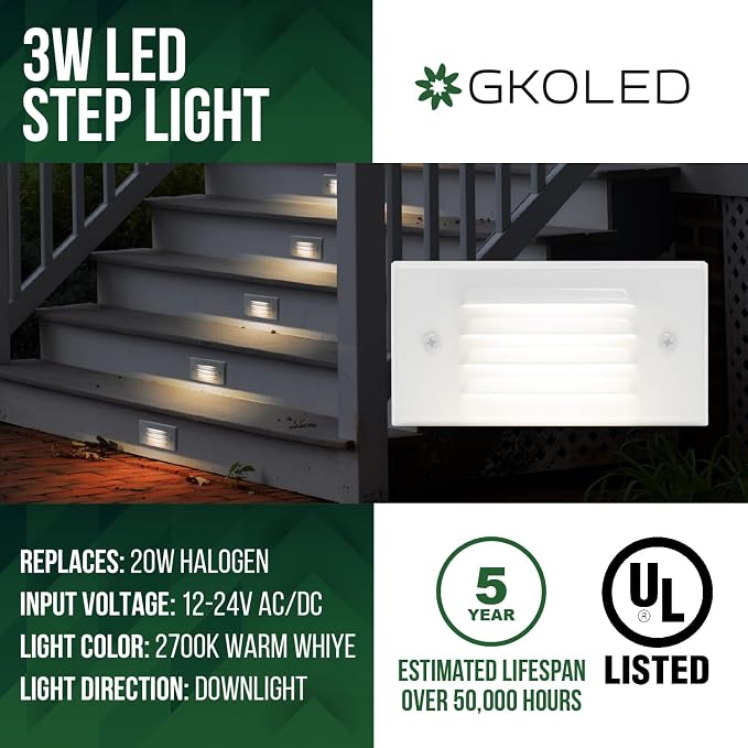 GKOLED Low Voltage Outdoor Step Lights 12V 3W Stair Lighting - Image 2