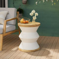 COSIEST White Outdoor Side Table, Round MgO Concrete End Patio Side Table by COSIEST