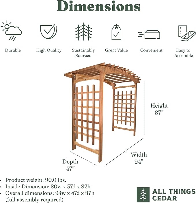 All Things Cedar 8-Foot Pagoda Arbor Garden Arch Trellis - Image 3