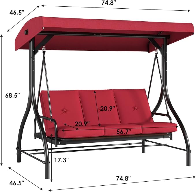 TLSUNNY 3-Seat Outdoor Patio Porch Swing - Image 4