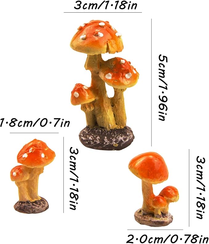 3pcs Resin Mushroom Miniature Fairy Garden Decoration Accessories Sculptures - Image 2