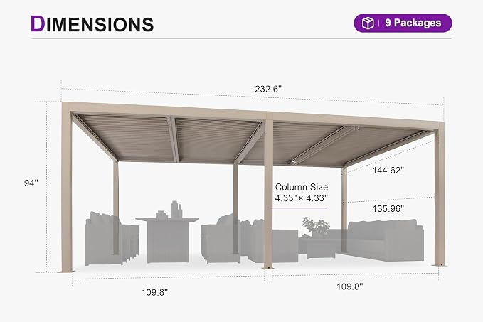 PURPLE LEAF Louvered Pergola 12' × 20' Outdoor Hardtop Gazebo Adjustable - Image 7
