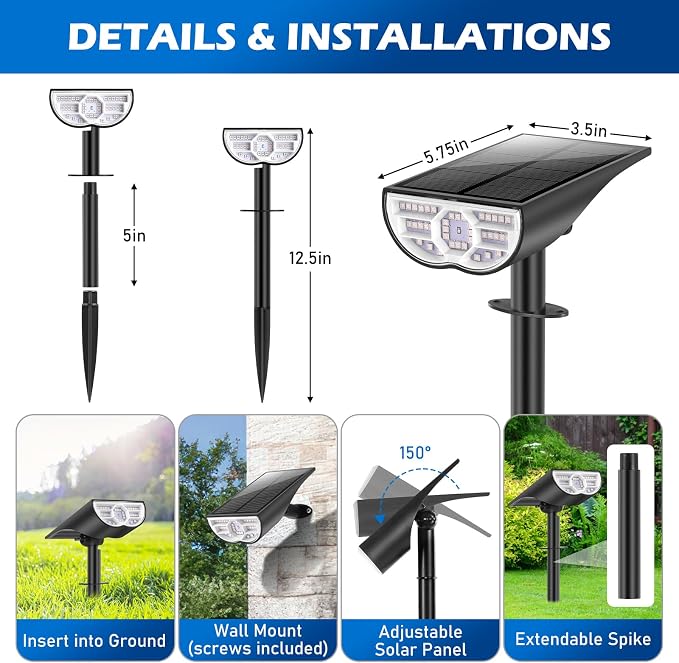 Solar Color Changing Spot Lights Outdoor, 9 Lighting Modes Solar Powered - Image 5