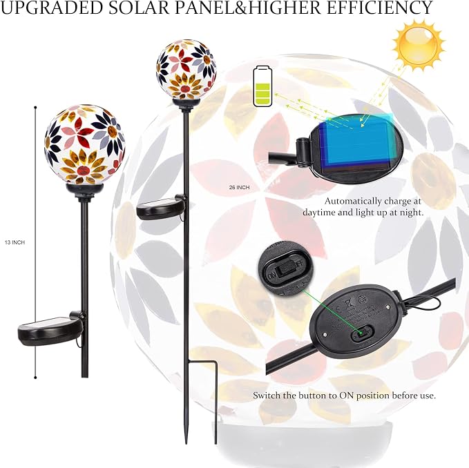 VCUTEKA Solar Garden Lights, Mosaic Solar Lights Outdoor Decor Pathway Light - Image 2
