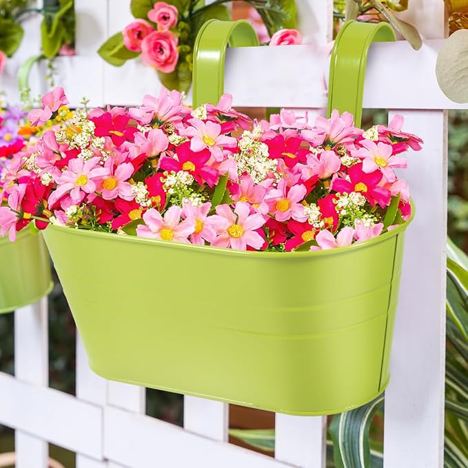OBTANIM 4 Pack Metal Hanging Flower Pots Iron Railing Planter Outdoor Fence - Image 5