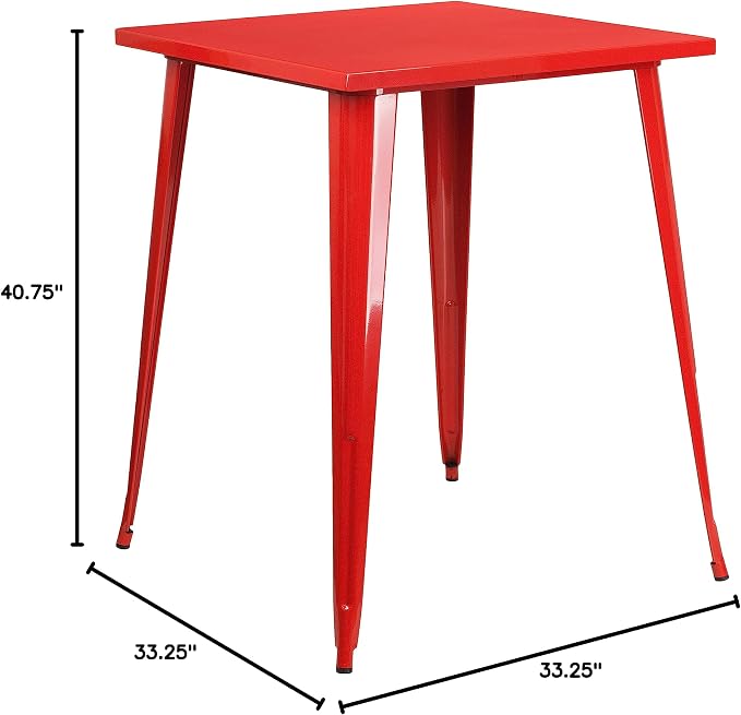 Flash Furniture Nolan Commercial Grade 31.5" Square Red Metal Indoor-Outdoor - Image 3
