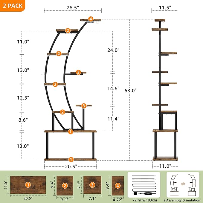 Plant Stand Indoor with Grow Lights, 9 Tiered Metal Plant Shelf, Large Plant - Image 6