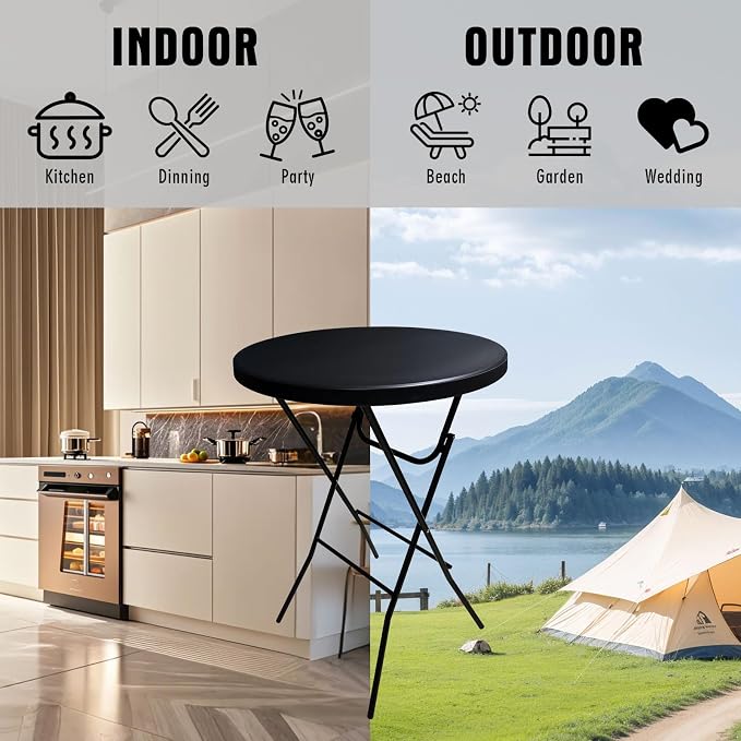 GUAGUA 32" Round Plastic Folding High Top Table - Image 7