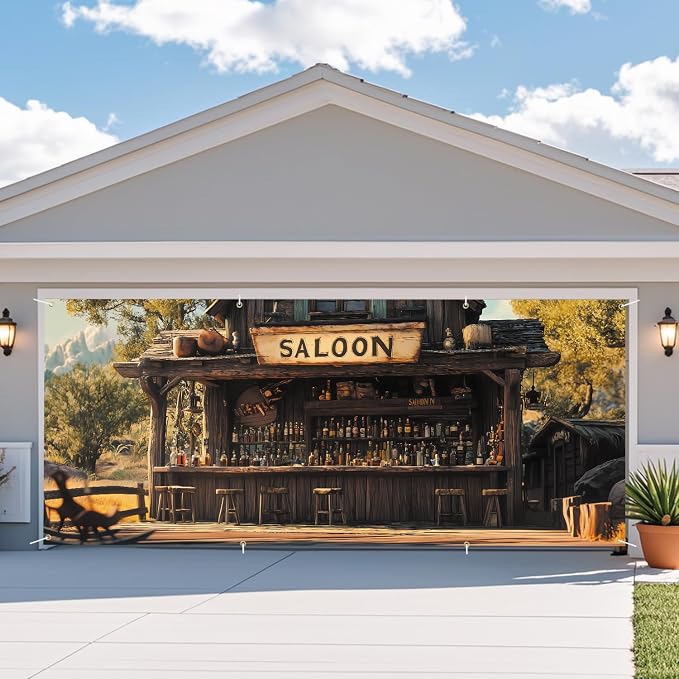 ANNA QUEEN Saloon Garage Door Banner 6x13FT, Western Bar Garage Door Cover - Image 7
