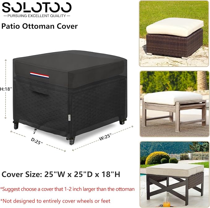 Patio Ottoman Cover Waterproof Heavy Duty Square Outdoor Ottoman Covers - Image 3