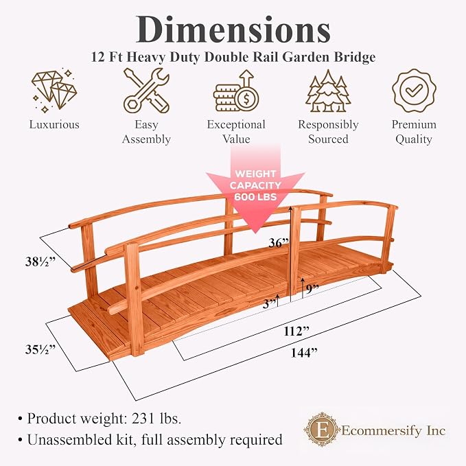 12 FT Cedar Amish Made Garden Bridge - Image 2