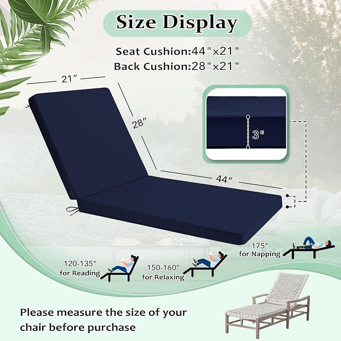 Cozyide Chaise Lounge Cushions Outdoor 72"x21"x3", Waterproof Lounge Chair - Image 6