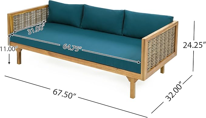 Merax 67.5" Outdoor Patio Daybed 3 Seater Sofa Bed, Acacia Wood Frame - Image 2