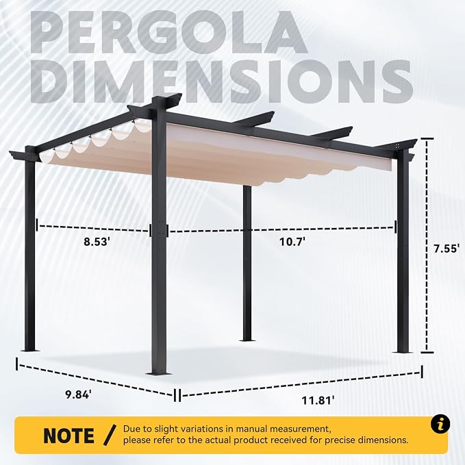 MELLCOM Retractable Pergola 10x12 Ft, Upgraded Sun Shade - Image 2