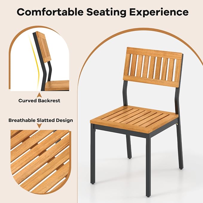 Tangkula 6 Pieces Outdoor Acacia Wood Dining Set, Patio Table and Chairs Set - Image 6