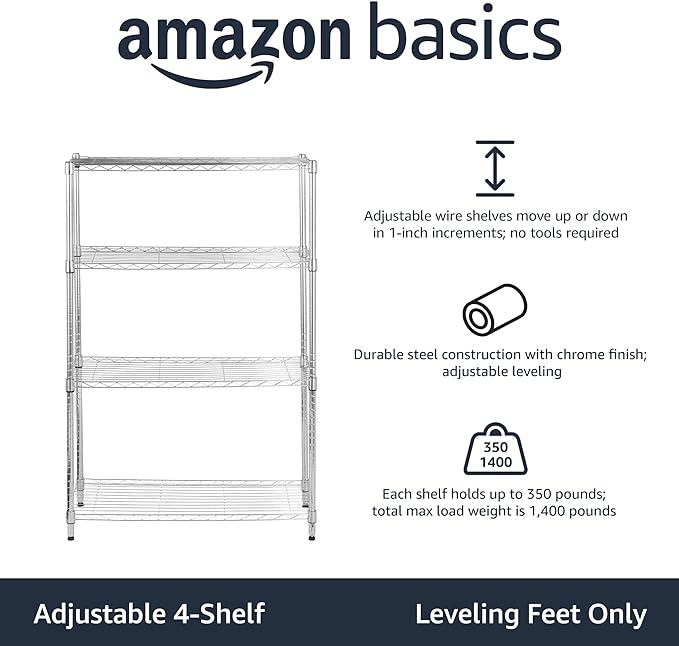 Amazon Basics 4-Shelf Adjustable Heavy Duty Steel Wire Rack Storage Shelving - Image 4