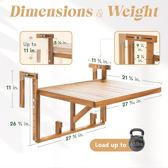 Idzo FSC Acacia Wood Folding Balcony Bar Table - Image 2