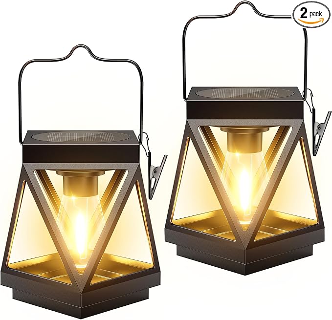 KOOPER 2 Pack Solar Lanterns Outdoor Waterproof, Upgraded Black Metal Hanging by KOOPER