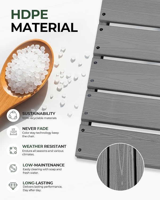 Patio Chairs Set of 2, HDPE Outdoor Dining Chairs - Image 5