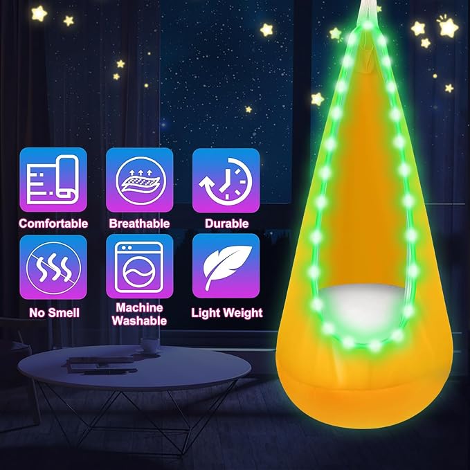 Light Up Kids Pod Swing Seat, Upgraded Kids Hanging Hammock - Image 5