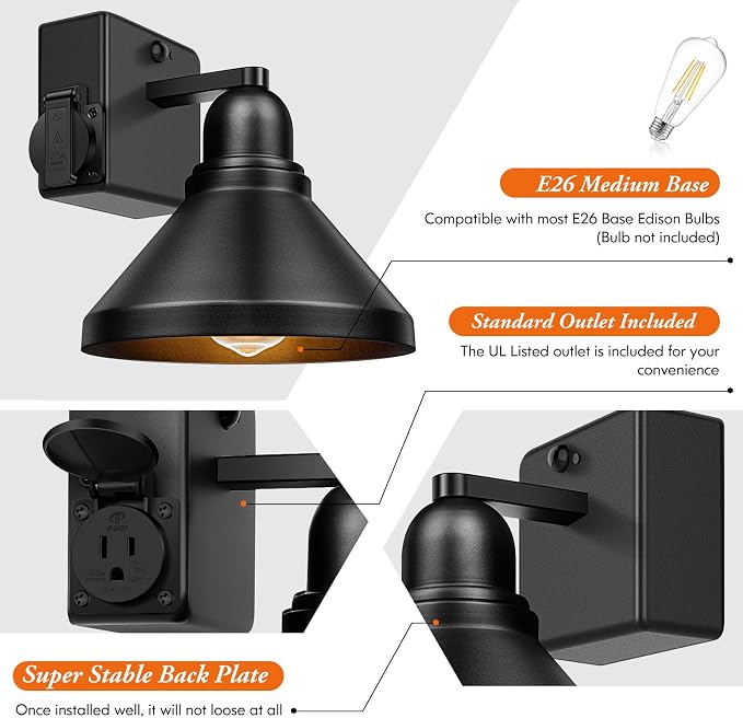 Brightever Motion Sensor Outdoor Wall Lights, Dusk to Dawn Porch Lights Outdoor - Image 4