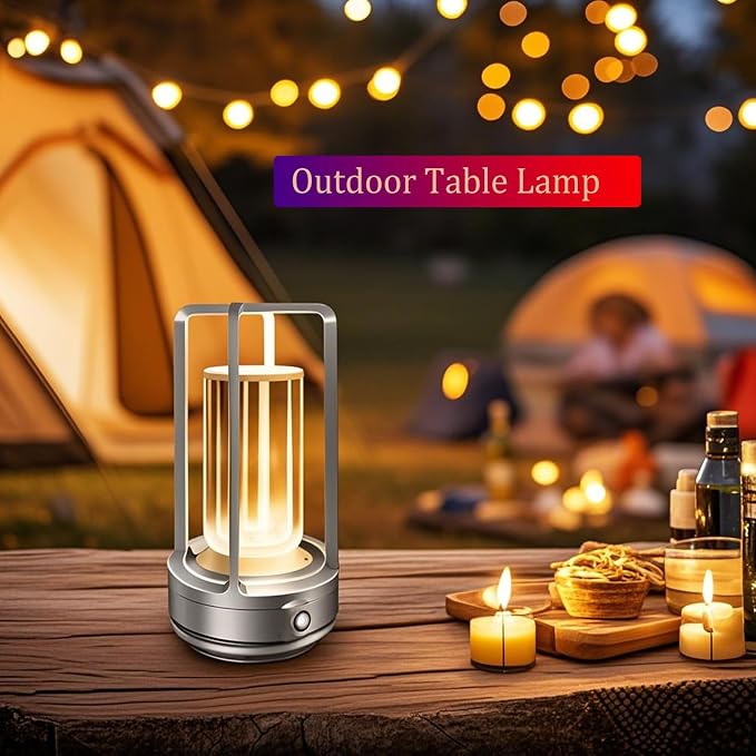 Portable Metal Table Lamp for Outdoor/ Indoor, 4000 mAh Rechargeable Cordless - Image 2