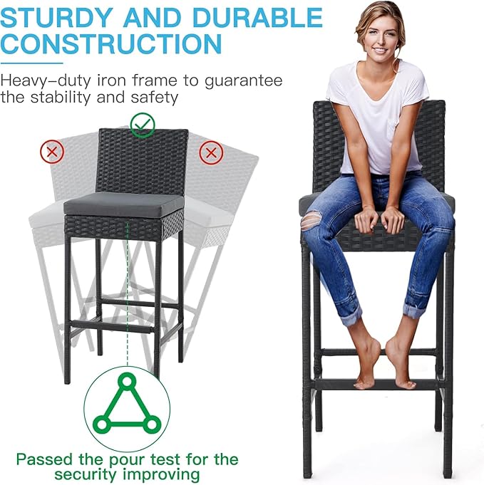ECOTOUGE Wicker Bar Stools Set of 4, Outdoor Rattan Barstools Counter Height - Image 4