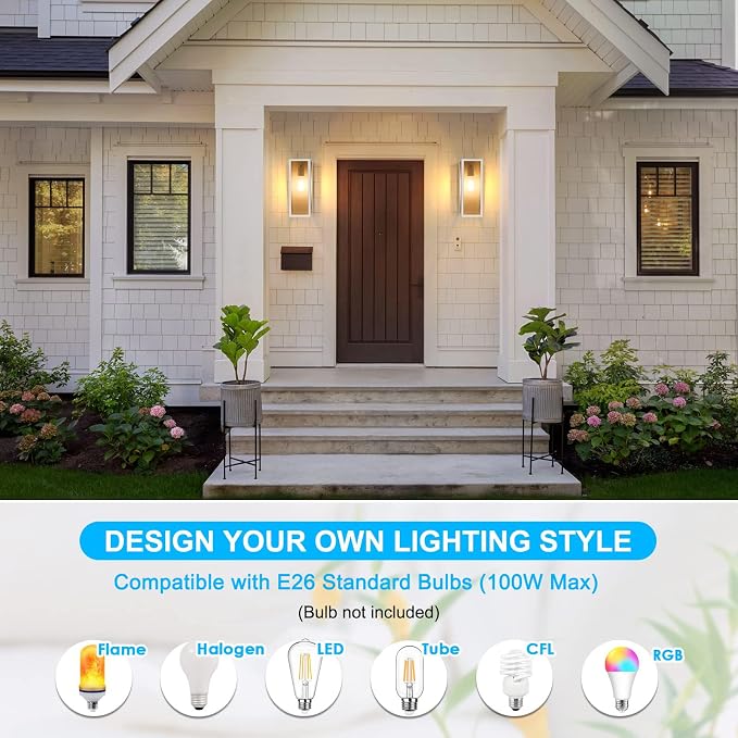 2-Pack Outdoor Wall Lanterns, Exterior Waterproof Wall Sconce - Image 4