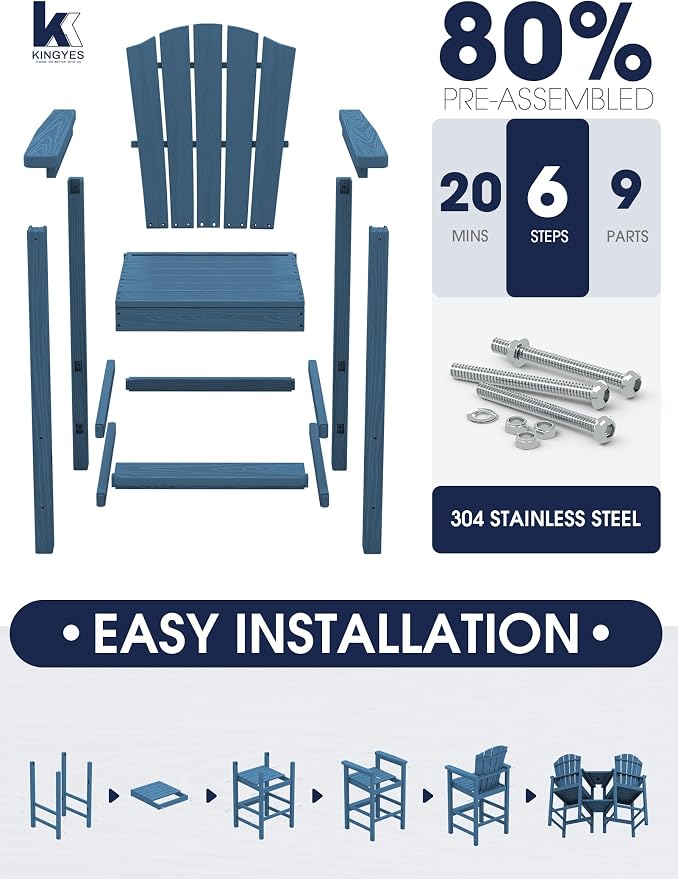 KINGYES Tall Adirondack Chair Set of 2 - Image 5