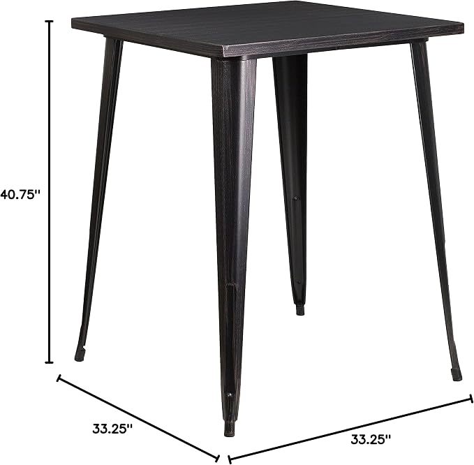 EMMA + OLIVER Commercial Grade 31.5" Square Black-Gold Metal Indoor-Outdoor Bar - Image 2